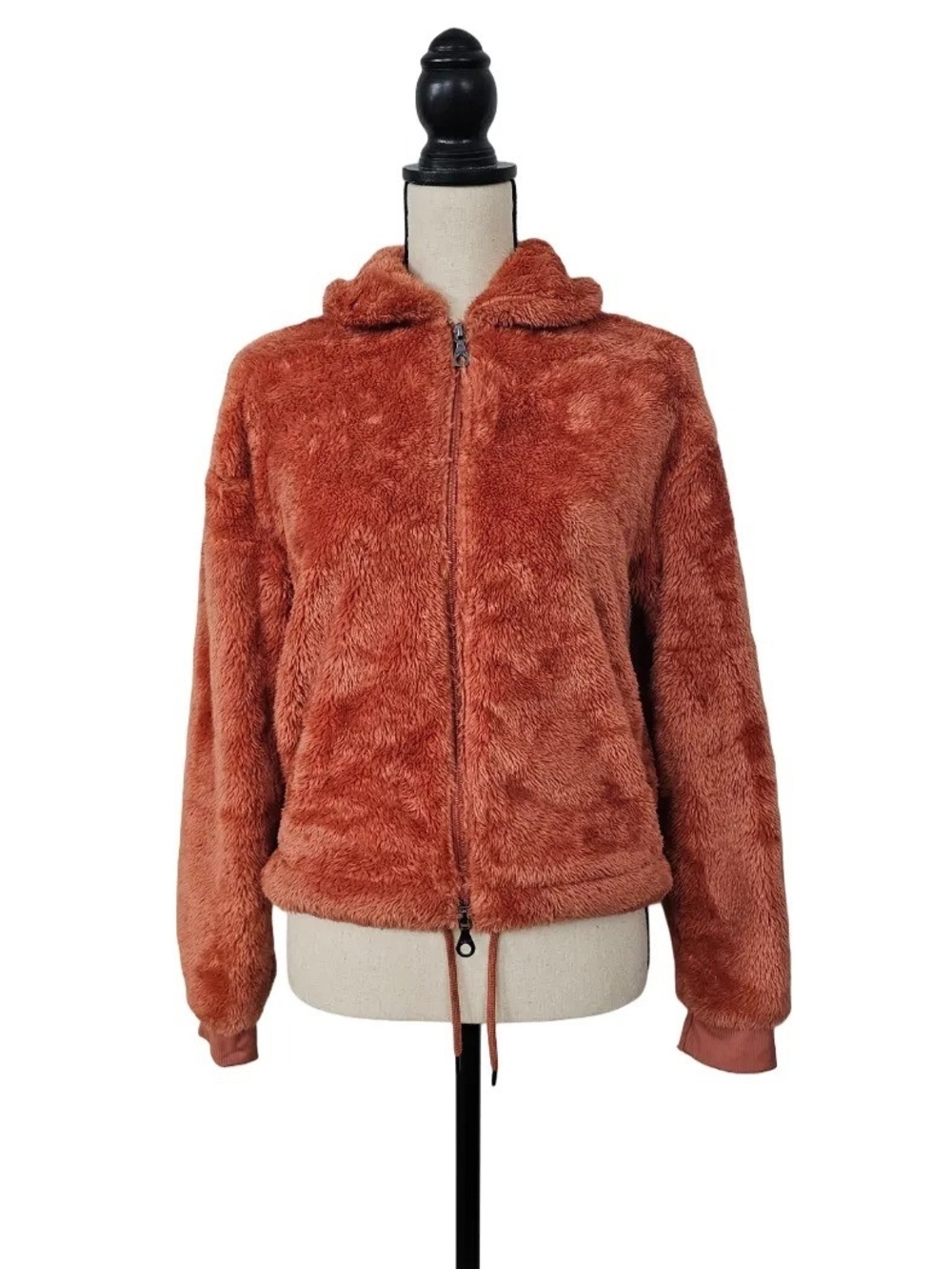 JoyLab Plush Zip-Up Teddy Jacket in Rust